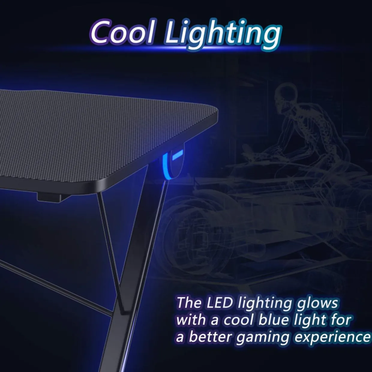 Tangkula Gaming Computer Desk, Z-Shaped Home Office Computer Table with LED Lights & Large Carbon Fiber Surface