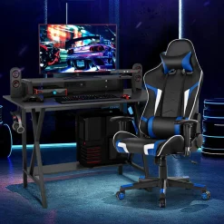 Tangkula Gaming Desk and Chair Set, Ergonomic E-Sport Gamer Desk & Racing Chair Set w/Cup Holder