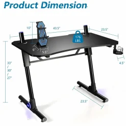 Tangkula Gaming Desk, Height Adjustable Computer Desk w/Blue LED Lights