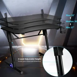 Tangkula Gaming Desk, Height Adjustable Computer Desk w/Blue LED Lights