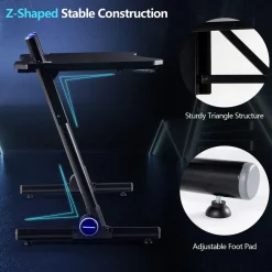 Tangkula Gaming Desk, Height Adjustable Computer Desk w/Blue LED Lights