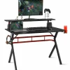 Tangkula Gaming Desk, Professional Gamer Workstation with Cup Holder, Headphone Hook, Handle Rack