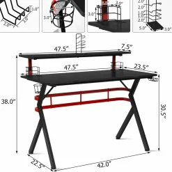 Tangkula Gaming Desk, Professional Gamer Workstation with Cup Holder, Headphone Hook, Handle Rack