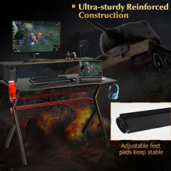 Tangkula Gaming Desk, Professional Gamer Workstation with Cup Holder, Headphone Hook, Handle Rack