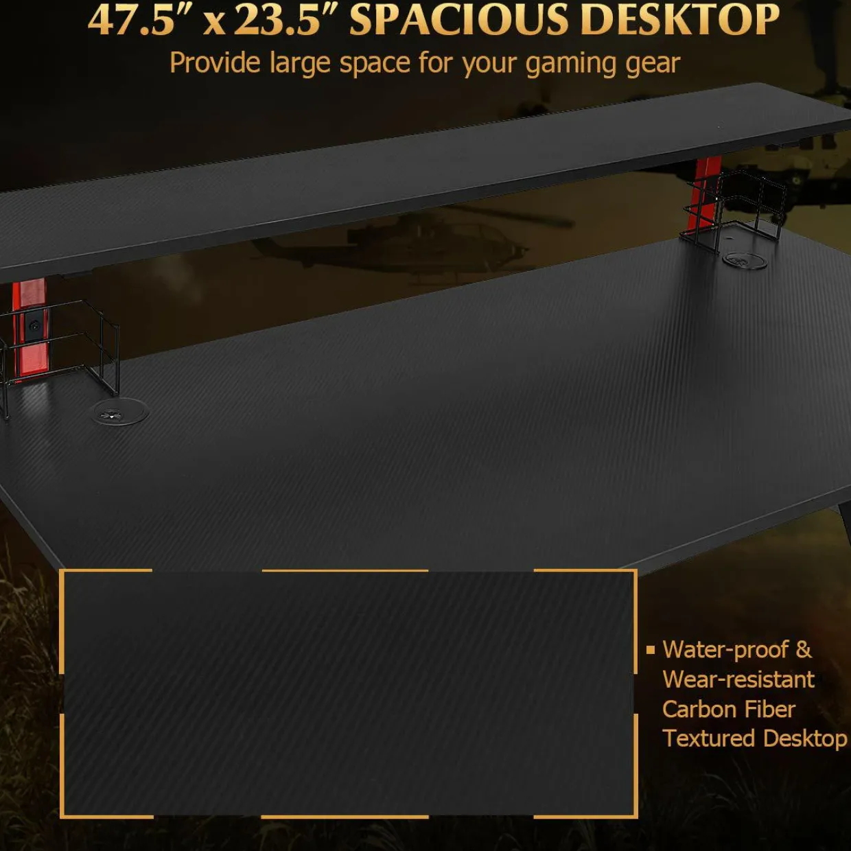 Tangkula Gaming Desk, Professional Gamer Workstation with Cup Holder, Headphone Hook, Handle Rack
