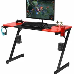 Tangkula Gaming Desk, Z-Shaped Computer Desk Professional Gamer Workstation with PVC Blow Molding Textured Surface