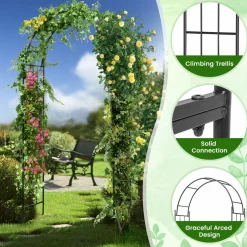 Tangkula Garden Arbor, Metal Arch with Trellis for Climbing Plants