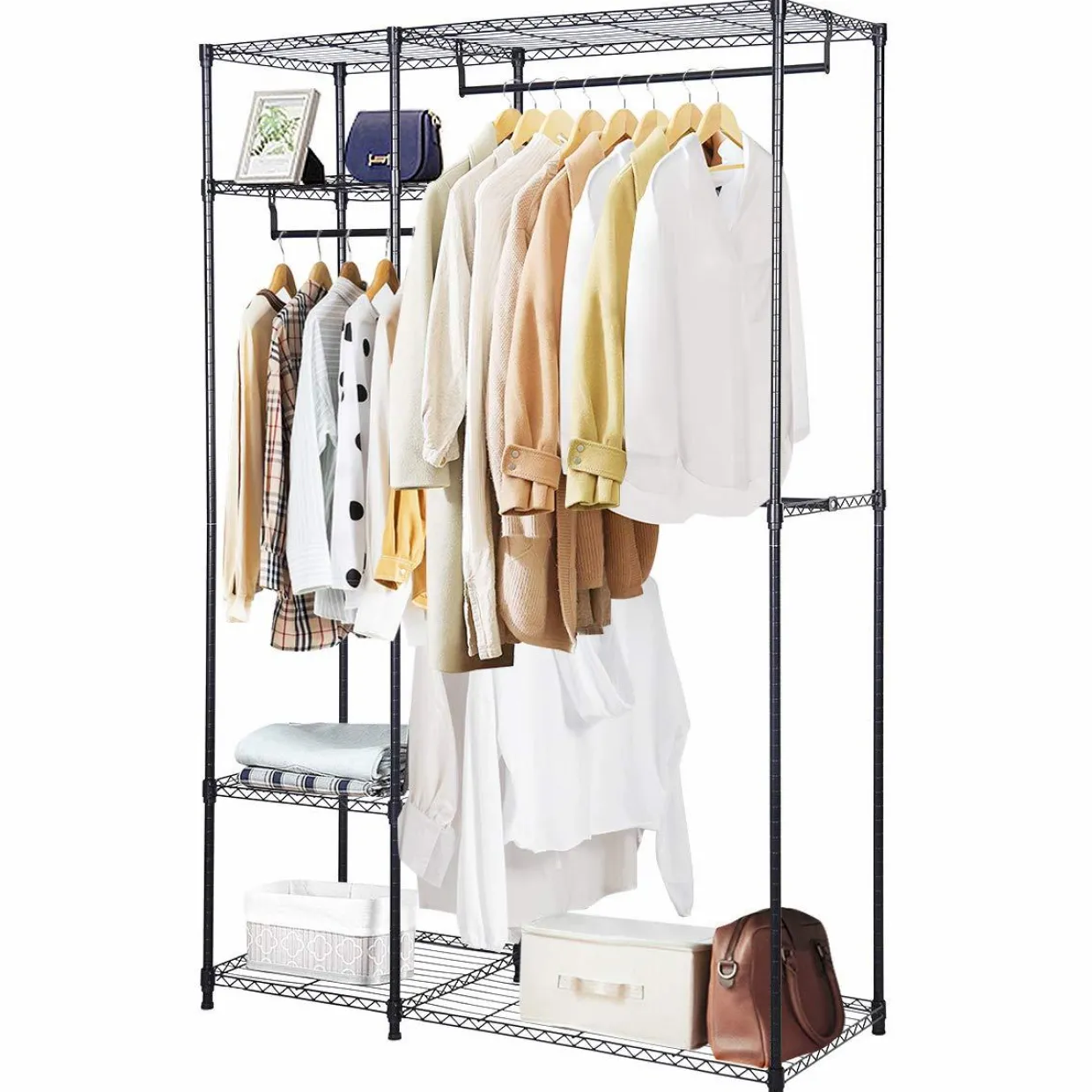 Tangkula Garment Rack Clothing Rack, Heavy Duty Free Standing Closet Organizer with Storage Shelves & Hanging Rods