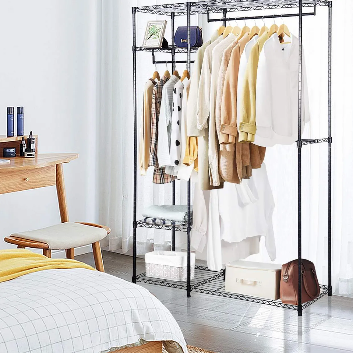 Tangkula Garment Rack Clothing Rack, Heavy Duty Free Standing Closet Organizer with Storage Shelves & Hanging Rods