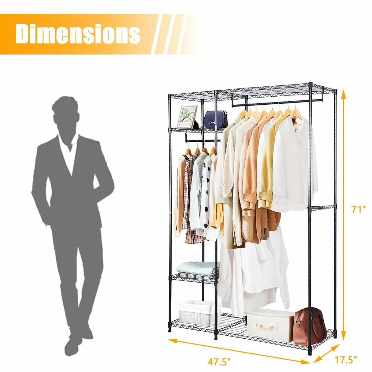 Tangkula Garment Rack Clothing Rack, Heavy Duty Free Standing Closet Organizer with Storage Shelves & Hanging Rods