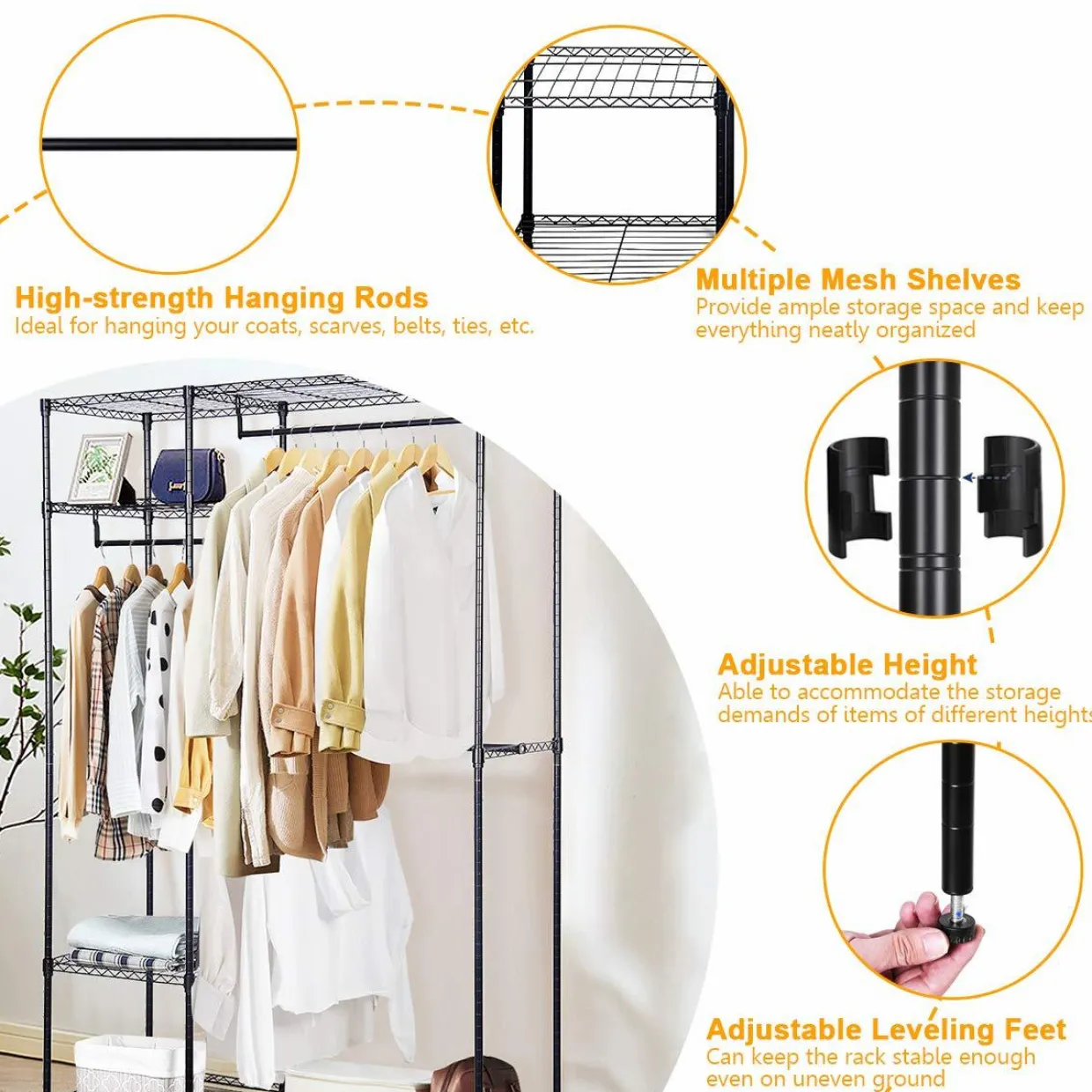 Tangkula Garment Rack Clothing Rack, Heavy Duty Free Standing Closet Organizer with Storage Shelves & Hanging Rods