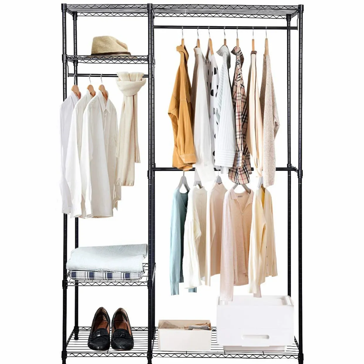 Tangkula Garment Rack Clothing Rack, Heavy Duty Free Standing Closet Organizer with Storage Shelves & Hanging Rods