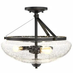 Tangkula Glass Ceiling Light Fixture, Seeded Glass Shade, Semi Flush Mount Ceiling Light w/ Bubble Glass Lampshade