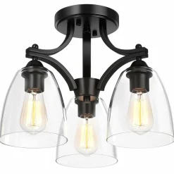Tangkula Glass Ceiling Light Fixture, Clear Glass Shade, Semi Flush Mount Ceiling Light w/ Sturdy Metal Canopy