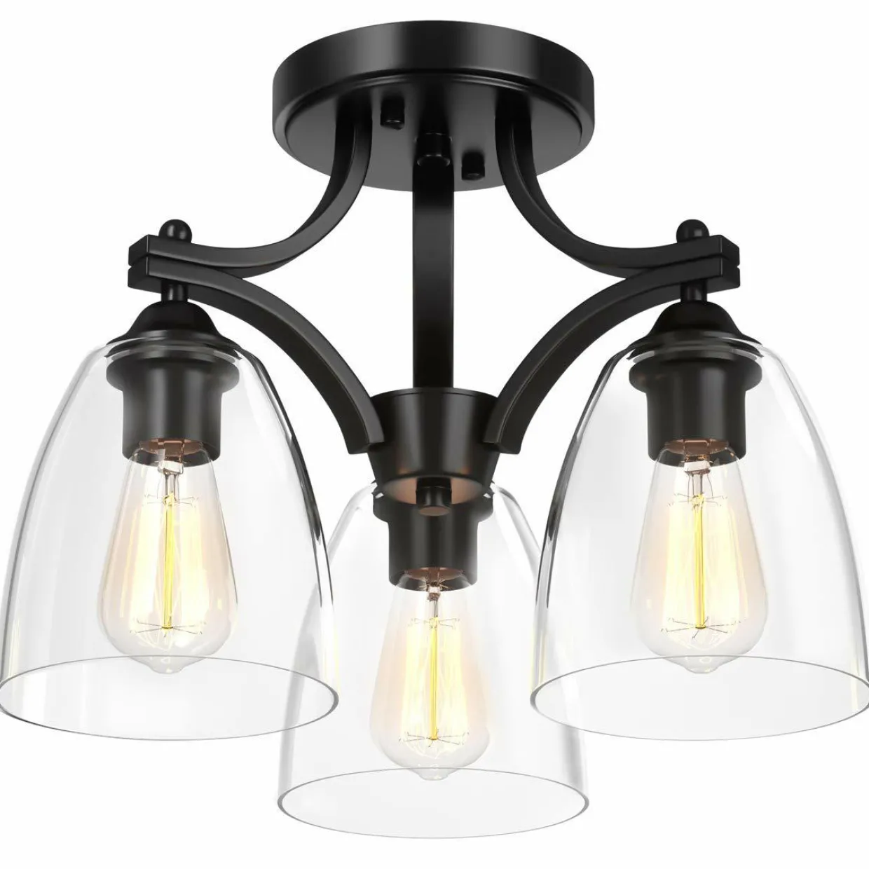 Tangkula Glass Ceiling Light Fixture, Clear Glass Shade, Semi Flush Mount Ceiling Light w/ Sturdy Metal Canopy