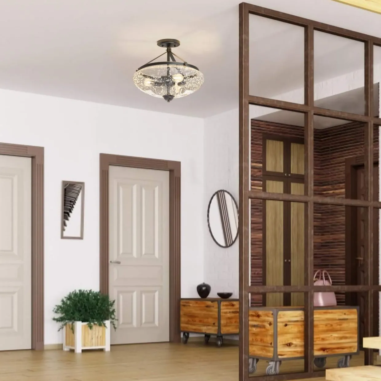 Tangkula Glass Ceiling Light Fixture, Seeded Glass Shade, Semi Flush Mount Ceiling Light w/ Bubble Glass Lampshade