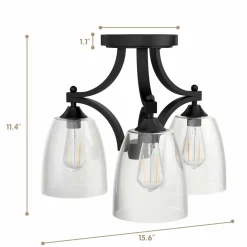 Tangkula Glass Ceiling Light Fixture, Clear Glass Shade, Semi Flush Mount Ceiling Light w/ Sturdy Metal Canopy