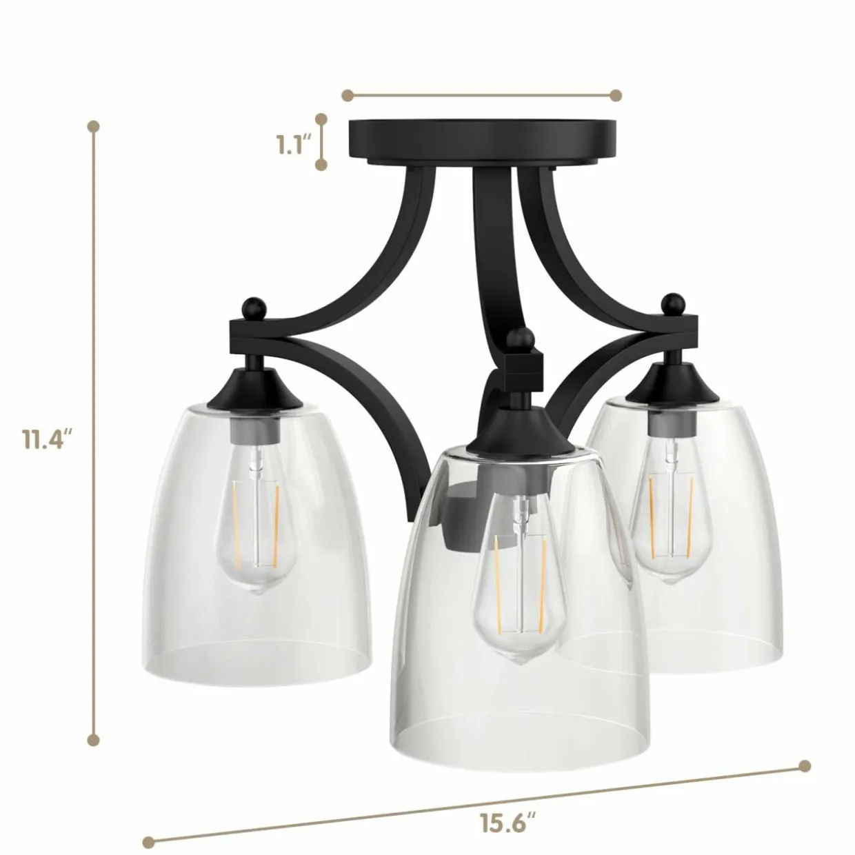 Tangkula Glass Ceiling Light Fixture, Clear Glass Shade, Semi Flush Mount Ceiling Light w/ Sturdy Metal Canopy
