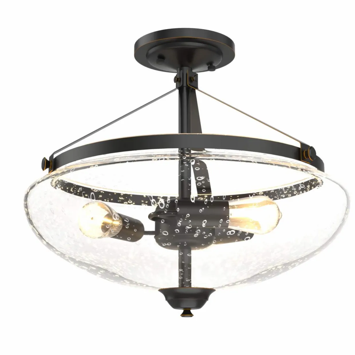 Tangkula Glass Ceiling Light Fixture, Seeded Glass Shade, Semi Flush Mount Ceiling Light w/ Bubble Glass Lampshade