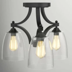 Tangkula Glass Ceiling Light Fixture, Clear Glass Shade, Semi Flush Mount Ceiling Light w/ Sturdy Metal Canopy