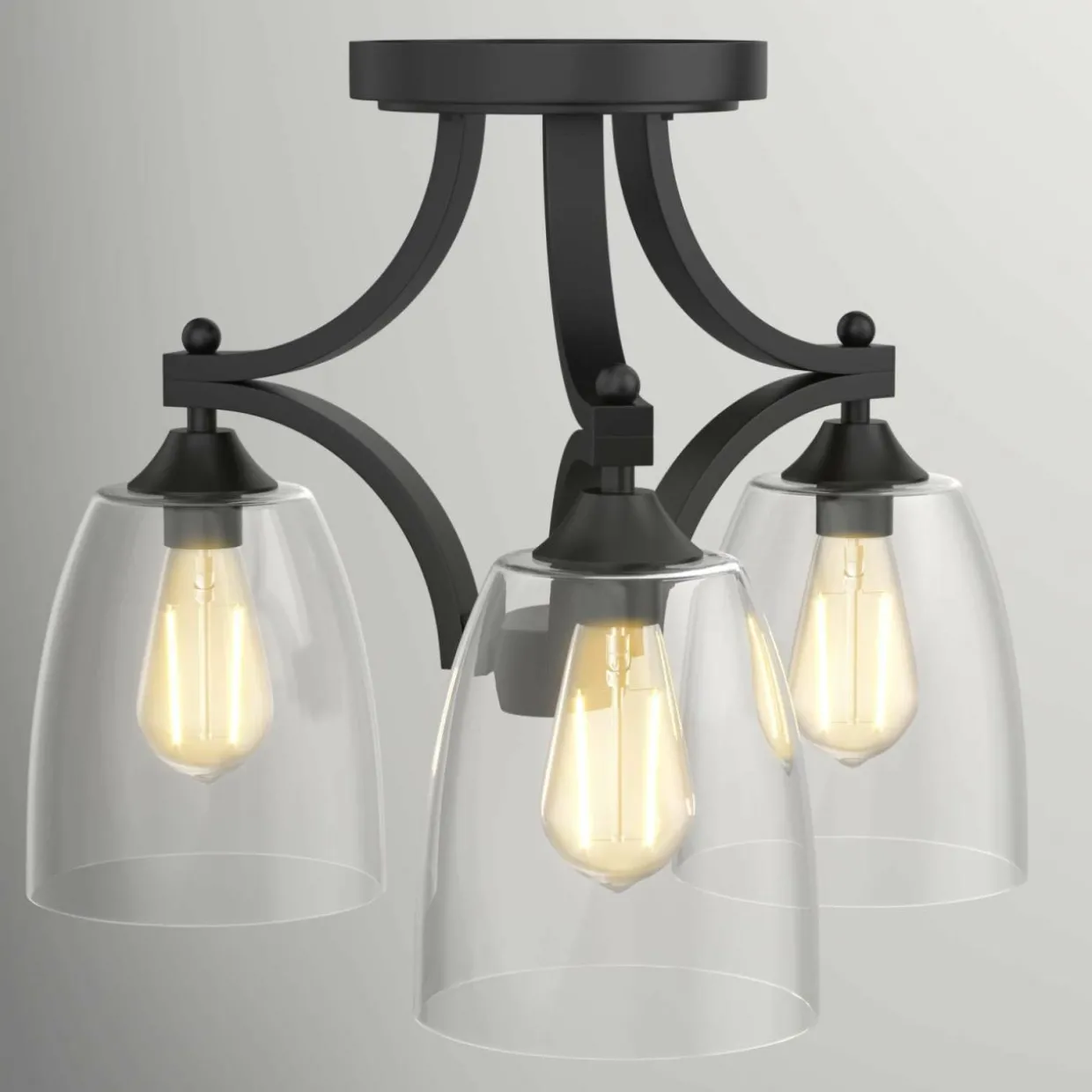 Tangkula Glass Ceiling Light Fixture, Clear Glass Shade, Semi Flush Mount Ceiling Light w/ Sturdy Metal Canopy
