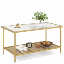Tangkula Glass Coffee Table, 2-Tier Rectangular Tempered Glass Center Table