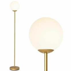 Tangkula Globe Floor Lamp, Mid Century Modern Standing Lamp with Acrylic Lampshade (Gold)
