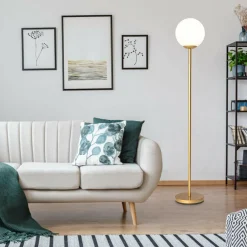 Tangkula Globe Floor Lamp, Mid Century Modern Standing Lamp with Acrylic Lampshade (Gold)