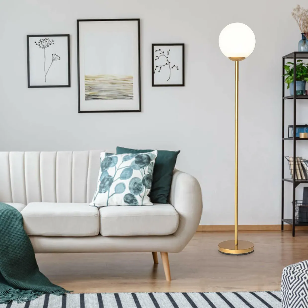 Tangkula Globe Floor Lamp, Mid Century Modern Standing Lamp with Acrylic Lampshade (Gold)