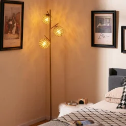 Tangkula 3-Globe Floor Lamp, Freestanding Tree Lamp w/Foot Switch & 3 E26 Bulb Bases (Golden, 3-Globe)