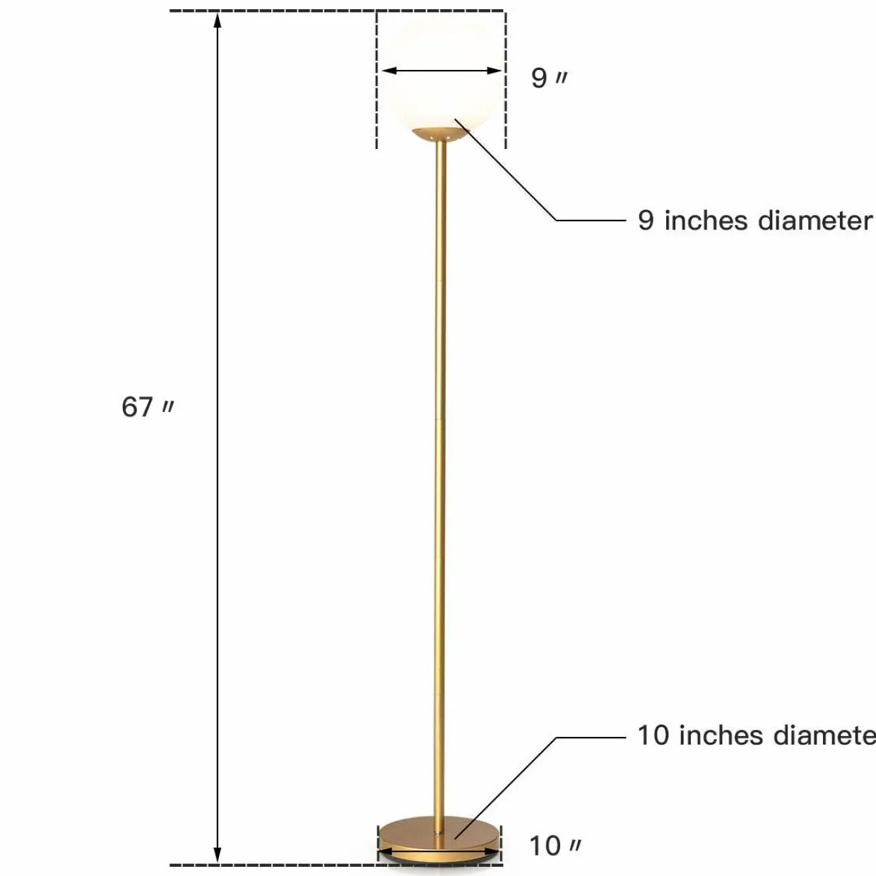 Tangkula Globe Floor Lamp, Mid Century Modern Standing Lamp with Acrylic Lampshade (Gold)