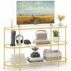 Tangkula Gold TV Stand for TVs up to 65”, 55” 3-Tier TV Console Table with Tempered Glass Shelves & Golden Metal Frame