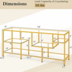 Tangkula Gold TV Stand for TVs up to 65”, 58” TV Console Table with Tempered Glass Shelves & Golden Metal Frame