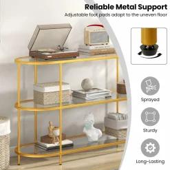 Tangkula Gold TV Stand for TVs up to 65”, 55” 3-Tier TV Console Table with Tempered Glass Shelves & Golden Metal Frame