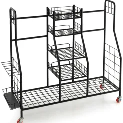 Tangkula Golf Bag Storage Rack for Garage, Heavy Duty Metal Double Golf Bag Storage Rack with Removable Golf Club Stand