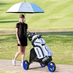 Tangkula Golf Push Pull Cart, Lightweight Aluminum Collapsible 3 Wheels Golf Push Cart, Golf Trolley w/Storage Bag