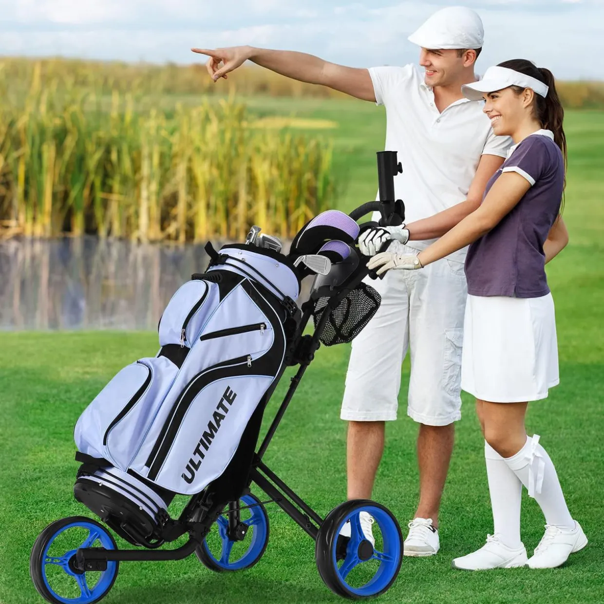 Tangkula Golf Push Pull Cart, Lightweight Aluminum Collapsible 3 Wheels Golf Push Cart