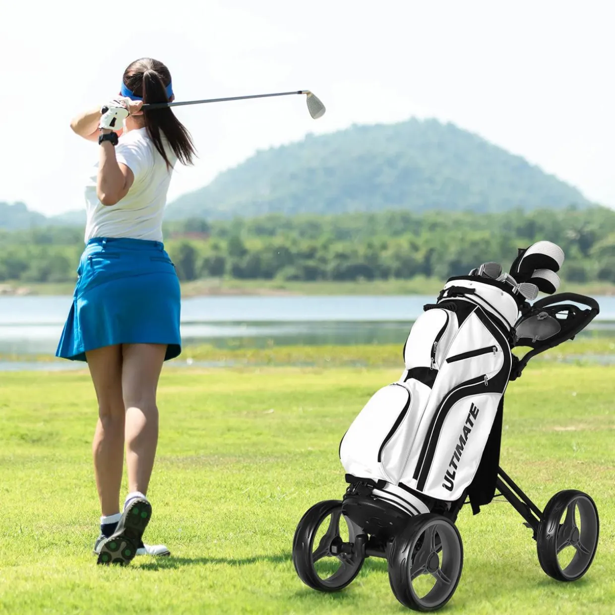 Tangkula Golf Push Pull Cart, Lightweight Aluminum Collapsible Golf Push Cart with 4 Wheels