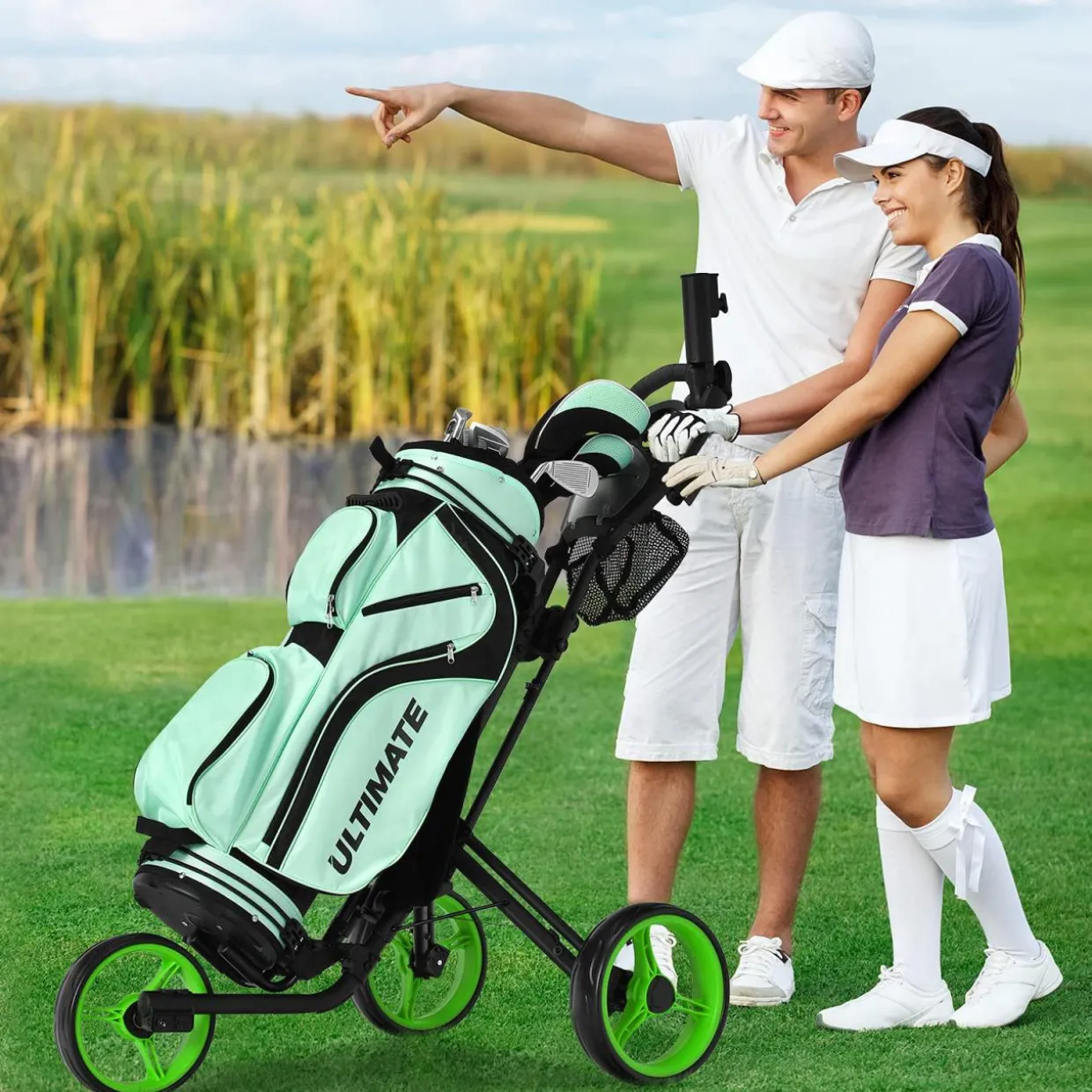 Tangkula Golf Push Pull Cart, Lightweight Aluminum Collapsible 3 Wheels Golf Push Cart