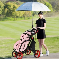 Tangkula Golf Push Pull Cart, Lightweight Aluminum Collapsible 4 Wheels Golf Push Cart, Golf Trolley with Waterproof Bag & Foot Brake
