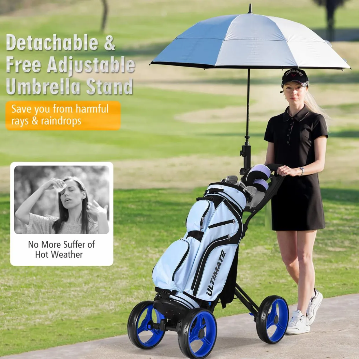 Tangkula Golf Push Pull Cart, Lightweight Aluminum Collapsible Golf Push Cart with 4 Wheels