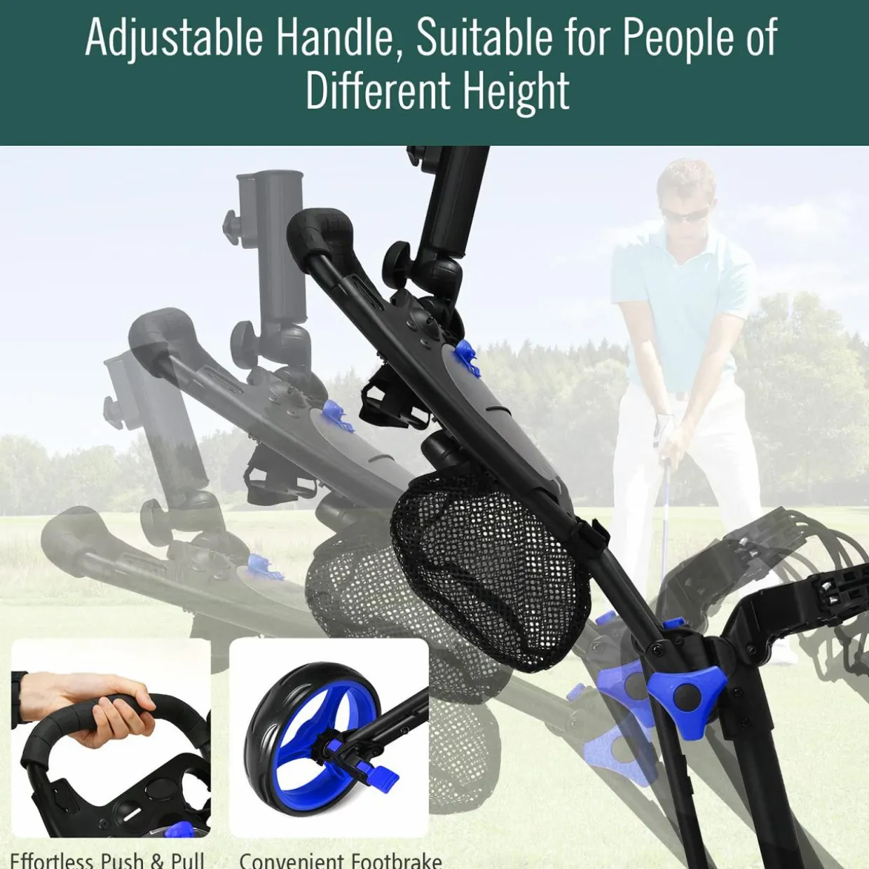 Tangkula Golf Push Pull Cart, Lightweight Aluminum Collapsible 3 Wheels Golf Push Cart
