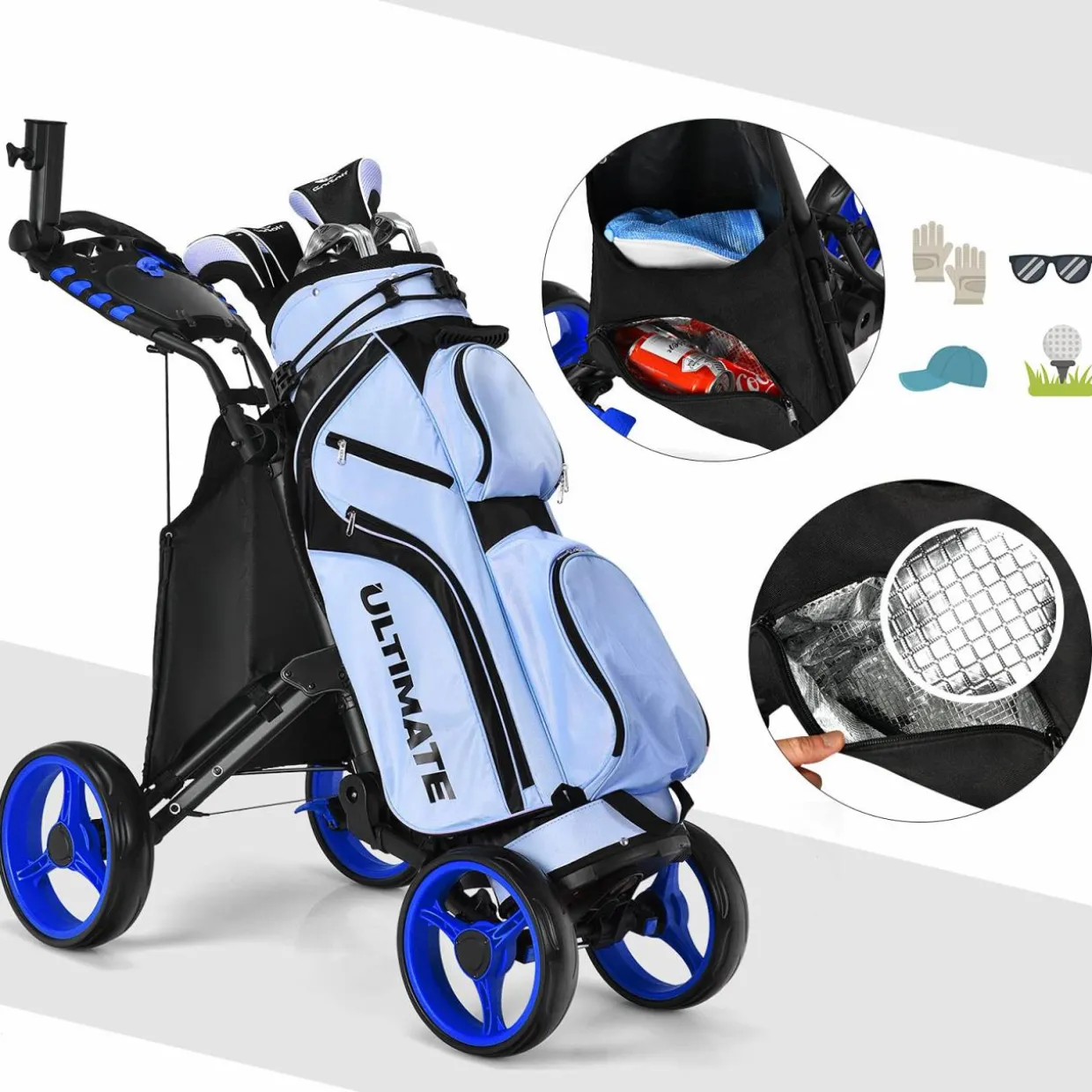 Tangkula Golf Push Pull Cart, Lightweight Aluminum Collapsible 4 Wheels Golf Push Cart, Golf Trolley with Waterproof Bag & Foot Brake
