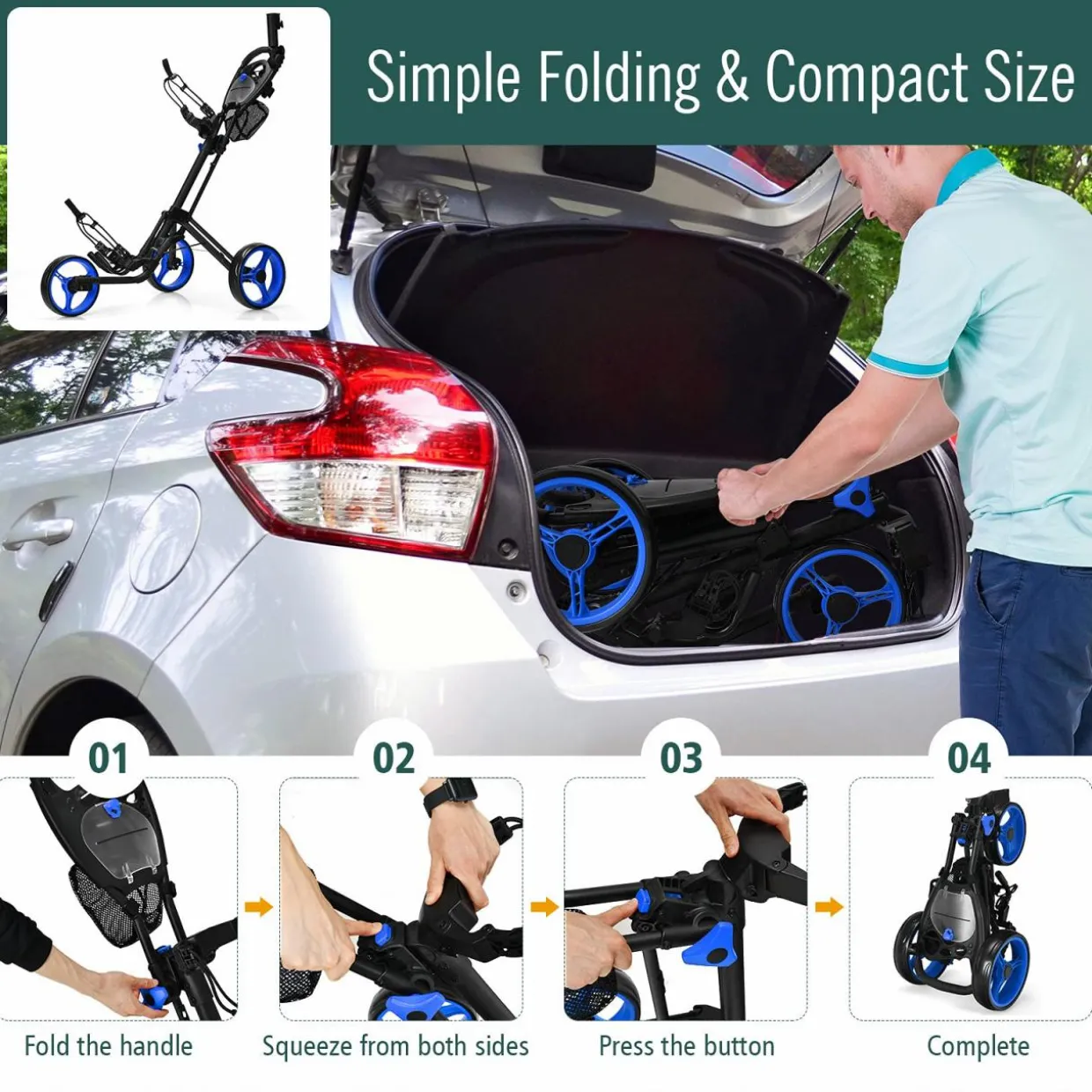 Tangkula Golf Push Pull Cart, Lightweight Aluminum Collapsible 3 Wheels Golf Push Cart