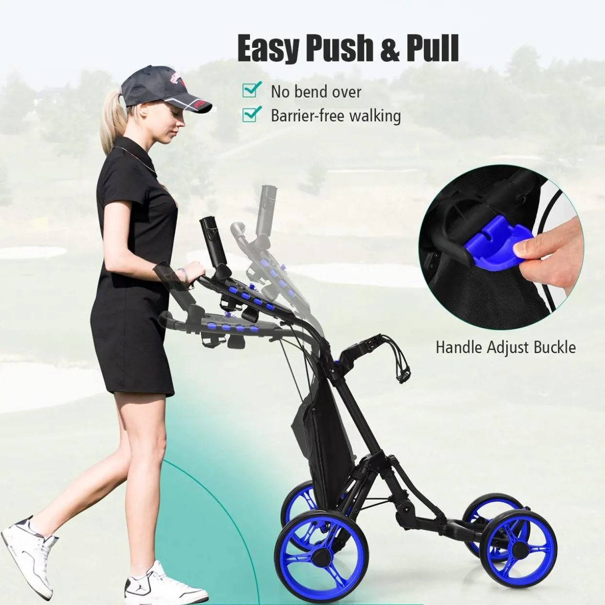 Tangkula Golf Push Pull Cart, Lightweight Aluminum Collapsible 4 Wheels Golf Push Cart, Golf Trolley with Waterproof Bag & Foot Brake