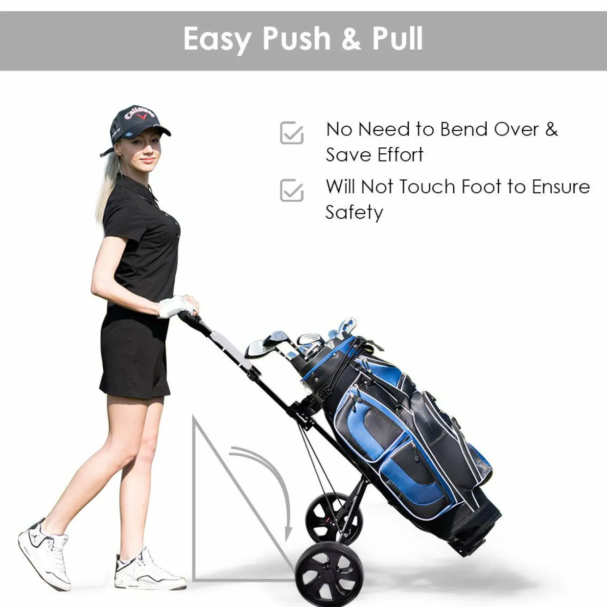 Tangkula Golf Push Pull Cart, Lightweight Foldable 2 Wheels Push Pull Golf Cart Trolley, Walking Push Golf Cart