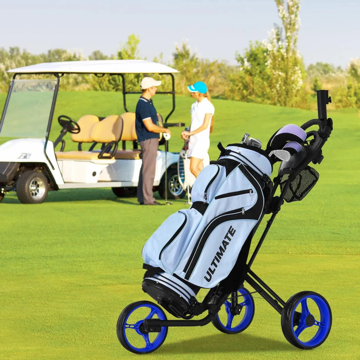 Tangkula Golf Push Pull Cart, Lightweight Aluminum Collapsible 3 Wheels Golf Push Cart