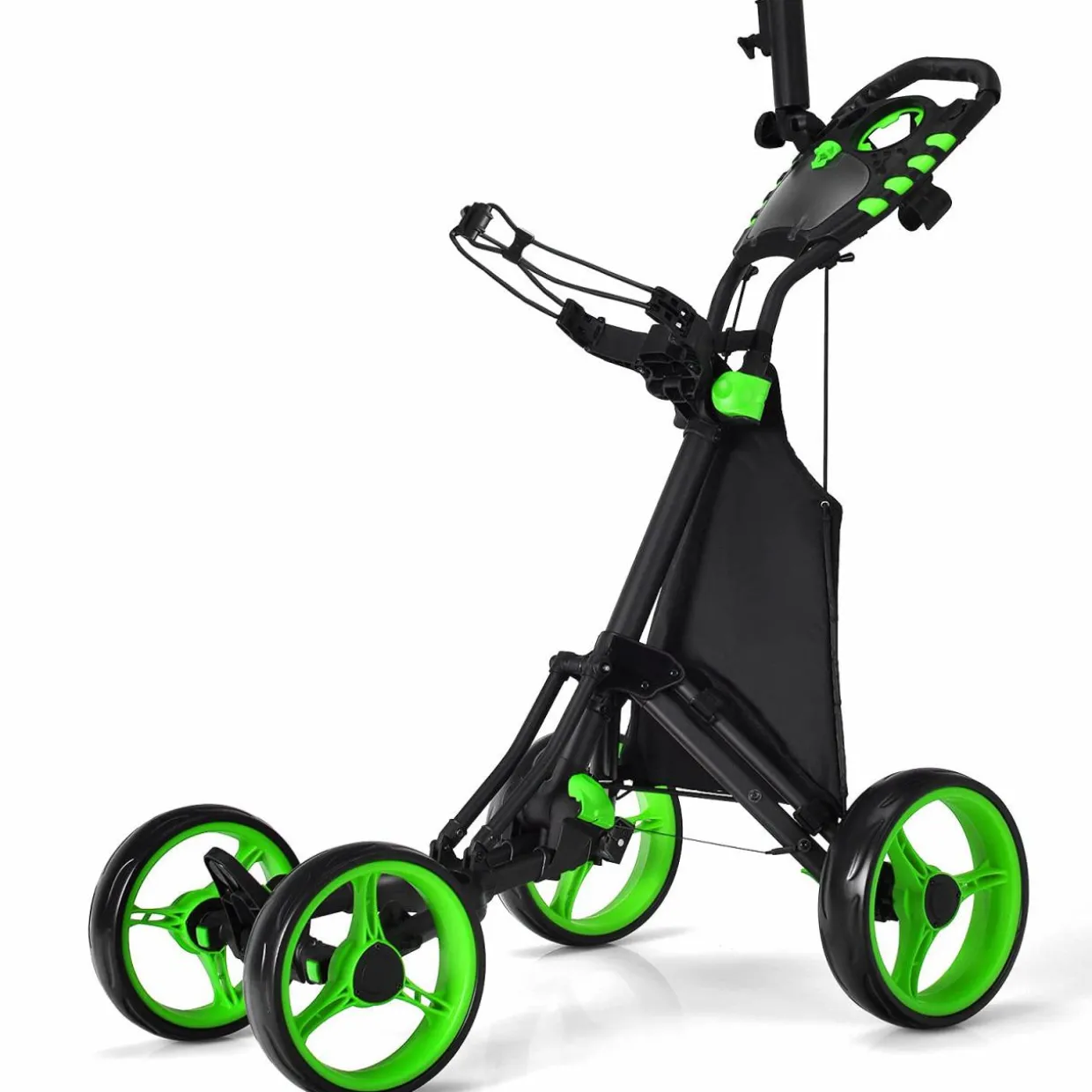 Tangkula Golf Push Pull Cart, Lightweight Aluminum Collapsible 4 Wheels Golf Push Cart, Golf Trolley with Waterproof Bag & Foot Brake