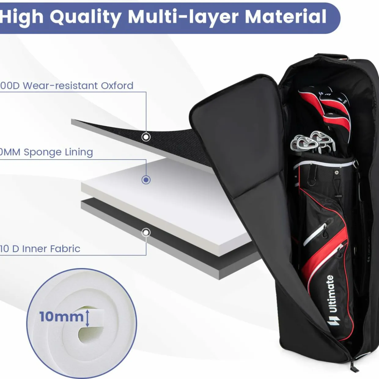 Tangkula Golf Travel Bag with Wheels, Heavy Duty 600D Oxford Fabric with Name Card Holder