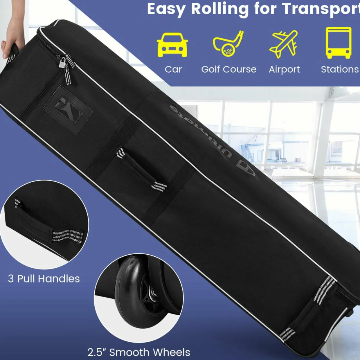 Tangkula Golf Travel Bag with Wheels, Heavy Duty 600D Oxford Fabric with Name Card Holder